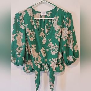 Sienna Sky floral blouse Meduim size Green & Cream NWT